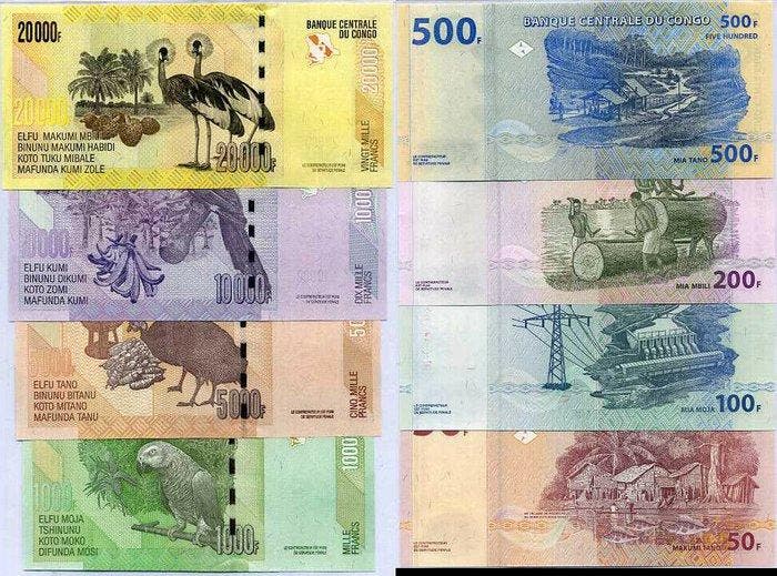 Congo, Democratische Republiek (Kinshasa). - 8 Banknotes, Timbres & Monnaies, Billets de banque | Europe | Billets non-euro