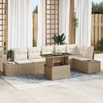 vidaXL Tuinbank Set met opslag 7 pcs Beige Poly rattan, Verzenden, Nieuw