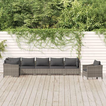 vidaXL 7-delige Loungeset met kussens poly rattan grijs, Jardin & Terrasse, Verzenden, Loungeset