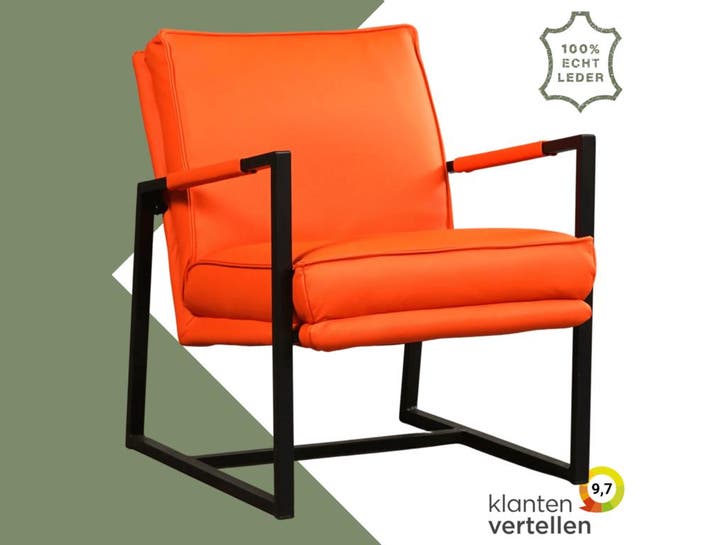 Leren fauteuil Secret - Toledo Orange (oranje), Maison & Meubles, Fauteuils, Enlèvement ou Envoi