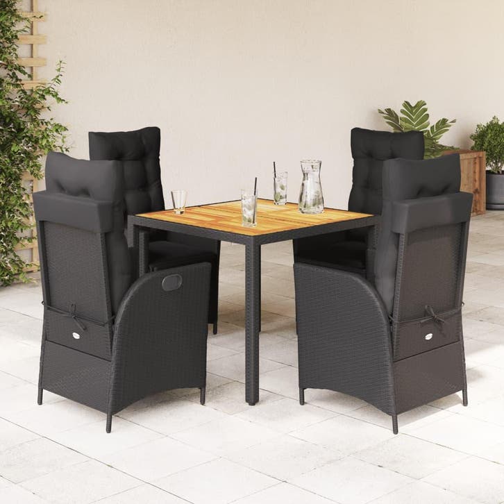 vidaXL 5-delige Tuinset met kussens poly rattan zwart, Tuin en Terras, Tuinsets en Loungesets, Tuinset, Nieuw, Verzenden