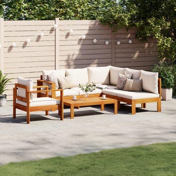 vidaXL 5-delige Loungeset met kussens massief acaciahout, Tuin en Terras, Tuinsets en Loungesets, Verzenden, Nieuw, Loungeset