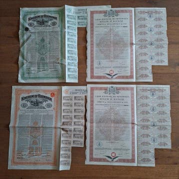 Document - 4 Gold Bonds Kingdom of Roumania / State of, Antiquités & Art