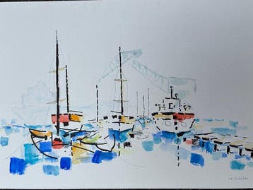 Jean Pierre Collin (1935-2025) - Plusieurs Bateaux au port -