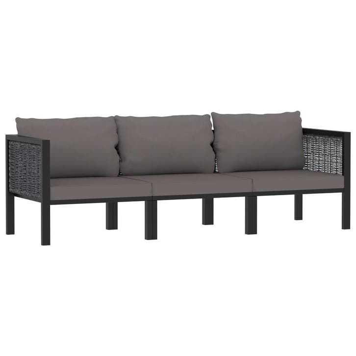 vidaXL Driezitsbank met kussens poly rattan antraciet, Tuin en Terras, Tuinsets en Loungesets, Nieuw, Verzenden