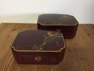 Set of 2 Vintage Japanese Lacquerware Boxes - Nesting Wooden