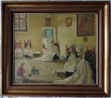 Naar Walter Firle (1859-1929) - Het brei-uurtje, Antiquités & Art, Art | Peinture | Classique