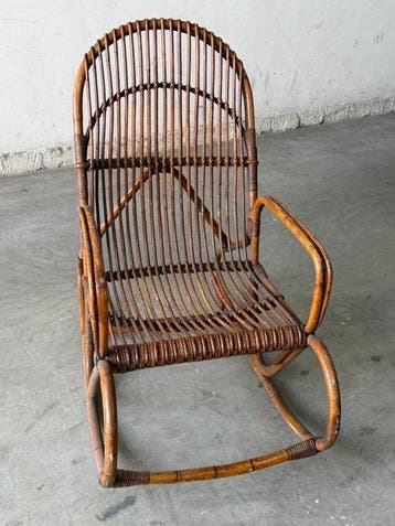 Schommelstoel - Bamboe, Rattan - Vintage schommelstoel van