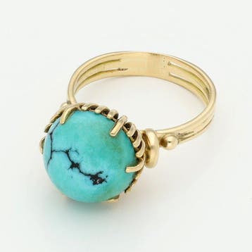 Ring - 18 karaat Geel goud - Turquoise, Nieuw