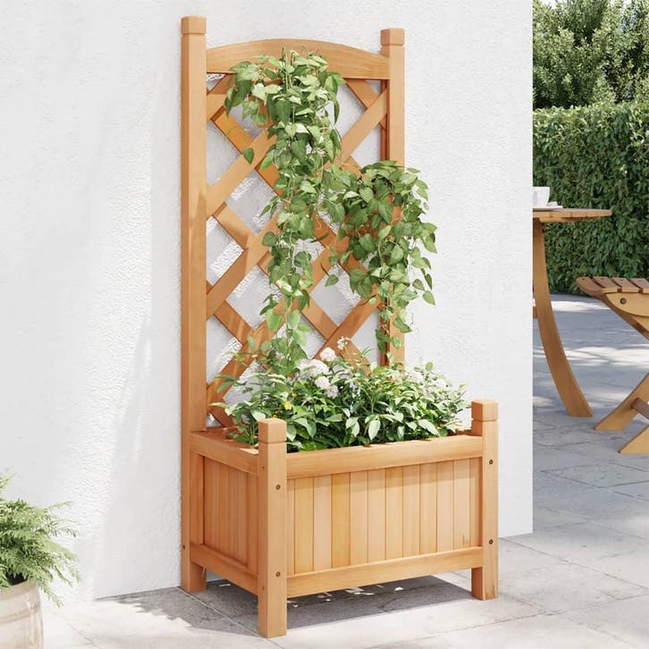 vidaXL Plantenbak met latwerk massief vurenhout bruin, Tuin en Terras, Bloempotten, Nieuw, Verzenden