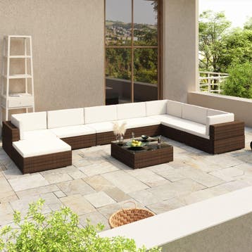 vidaXL 8-delige Loungeset met kussens poly rattan bruin, Verzenden, Loungeset