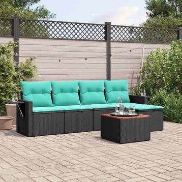 vidaXL 6-delige tuinbankset met kussens van zwart polyrotan, Verzenden, Nieuw