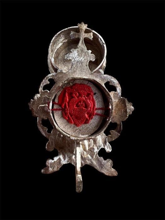 Reliekhouder - Brons, Gouden cartouche, Glas, Textiel - 20e, Antiek en Kunst, Kunst | Niet-Westerse kunst
