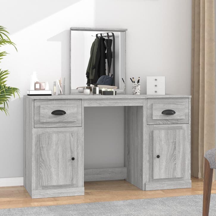 vidaXL Kaptafel met spiegel 130x50x132,5 cm grijs sonoma, Huis en Inrichting, Tafels | Kaptafels, Nieuw, Verzenden