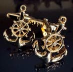 Elegante gerolde goud boat anchor en rudder nautische, Antiek en Kunst