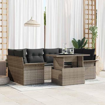 vidaXL Tuinbank Set 7 st Grijs [Synthetisch]: Poly Riet, Verzenden, Nieuw