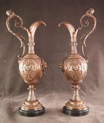 Paar grote antieke bronzen siervazen - Vase (2) - Bronze,