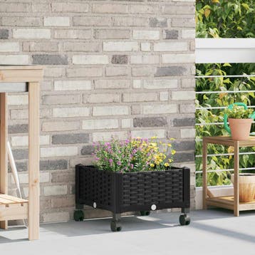 vidaXL Tuin planter met wielen Zwart 40 x 40 x 29 cm PP, Verzenden, Nieuw