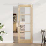 vidaXL Schuifdeur Bruin 73.5 x 198.5 cm Hout en metaal, Doe-het-zelf en Bouw, Deuren en Vliegenramen, Verzenden, Nieuw