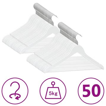 vidaXL 50-delige Kledinghangerset anti-slip hardhout wit, Verzenden