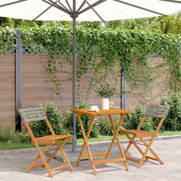 vidaXL 3-delige Bistroset poly rattan en massief hout grijs, Verzenden, Nieuw