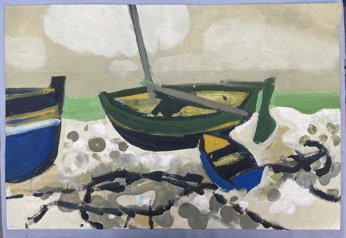 Yves Ganne (1931-2019) - Barques à marée basse. (Vendu sans, Antiek en Kunst, Kunst | Schilderijen | Klassiek