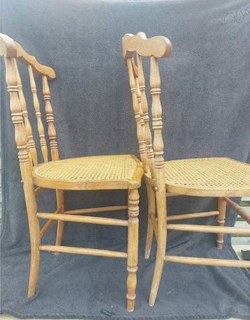 Stoel - Hout, Rattan - Set Italiaanse stoelen