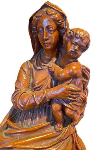 Beeld, Madonna zittend met kind - 38 cm - Terracotta, Antiek en Kunst