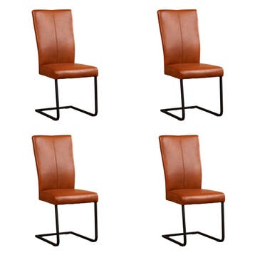 Set van 4 Leren eetkamerstoelen Dare - Granada Savannah, Ophalen of Verzenden, Nieuw, Leer, Eén