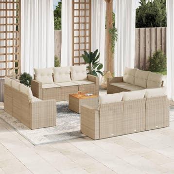 vidaXL 13-delige Loungeset met kussens poly rattan beige, Verzenden, Loungeset