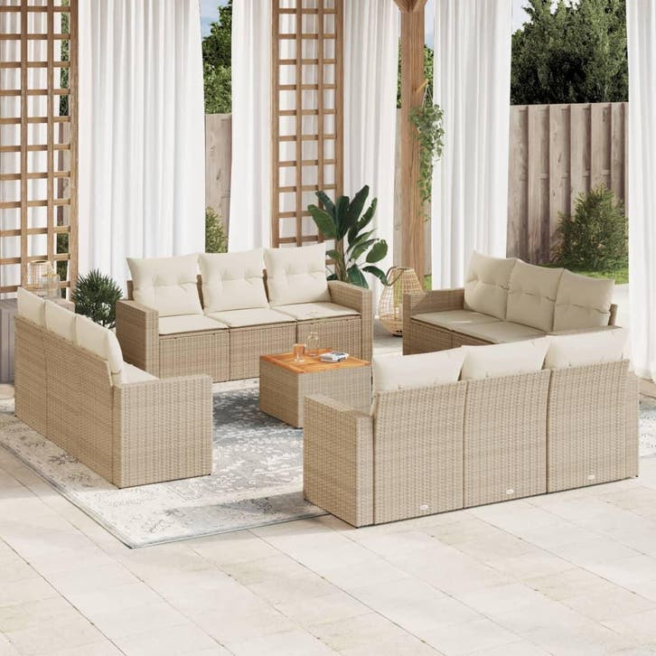 vidaXL 13-delige Loungeset met kussens poly rattan beige, Jardin & Terrasse, Ensembles de jardin, Envoi