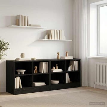 vidaXL Bedkast met plank 2 st Zwart eiken 66 x 33 x 48 cm, Verzenden, Nieuw