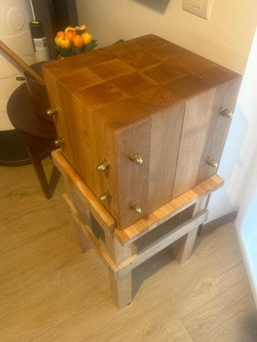 Keukenmes - Beuken - Italië - houten slagersblok, Antiquités & Art, Curiosités & Brocante