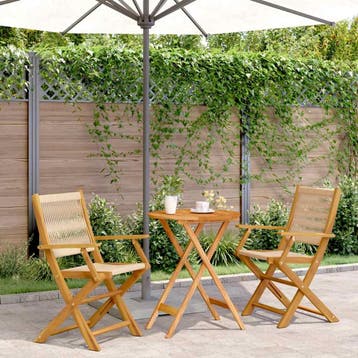 vidaXL 3-delige Bistroset polypropeen en massief hout beige, Verzenden