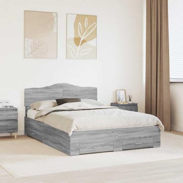 vidaXL Bedframe met lade Grijs Sonoma 140 x 190 cm Bewerkt, Verzenden