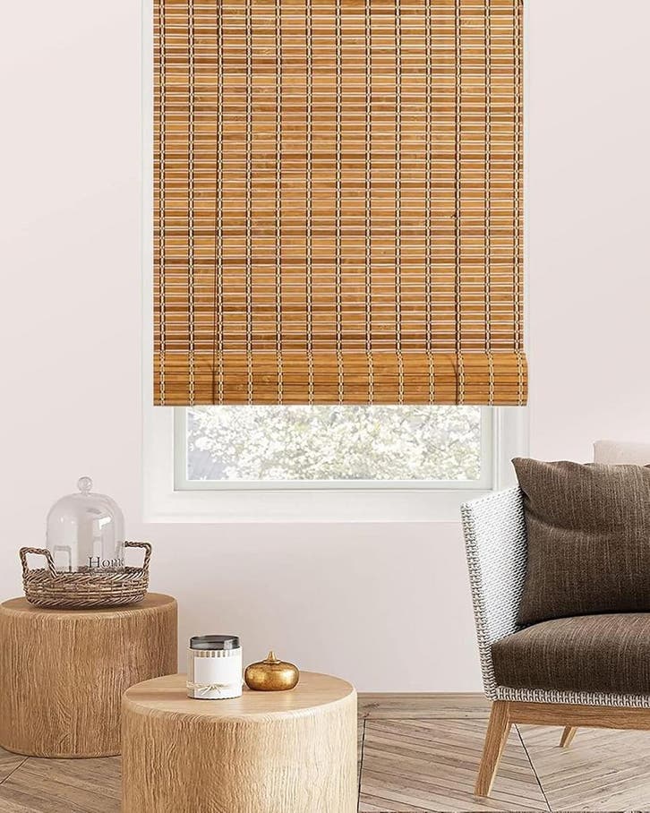 Bamboe Rolgordijn Retro 110x160cm | Retour Deal | Actie!, Huis en Inrichting, Stoffering | Gordijnen en Lamellen, Bruin, Zo goed als nieuw