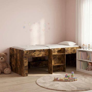 vidaXL Kinderhoogslaper Gerookt eiken 90 x 200 cm Bewerkt, Verzenden