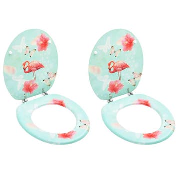 vidaXL Toiletbrillen met deksel 2 st flamingo MDF, Verzenden, Nieuw