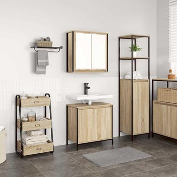 vidaXL 2-delige Badkamermeubelset bewerkt hout sonoma, Verzenden, Nieuw