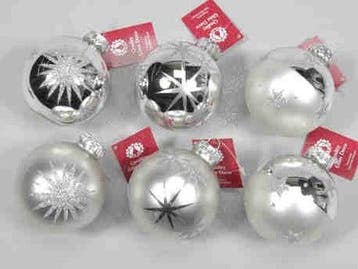 Kerstballen glas Zilver met print 12 stuks, Nieuw