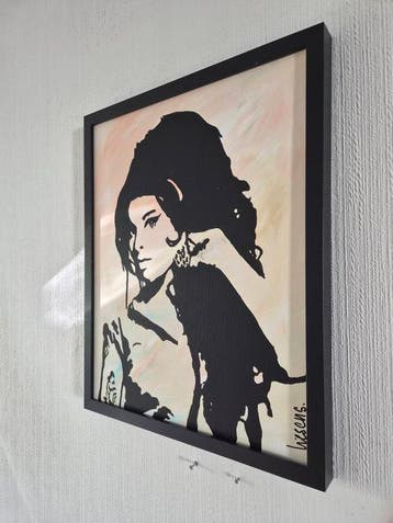 Liesens - Amy Winehouse (handpainted on canvas) met lijst, Antiek en Kunst