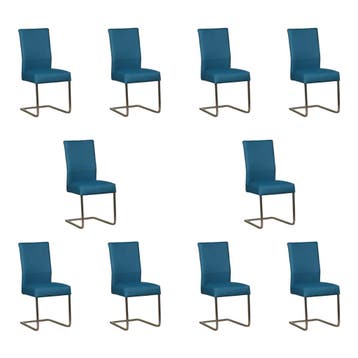 Set van 10 Leren eetkamerstoelen Remix - Toledo Turquoise, Ophalen of Verzenden