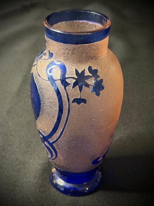 Val Saint Lambert - Vase - Verre (Cameo) - Bleu cobalt –, Antiquités & Art, Antiquités | Verre & Cristal