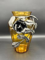 Vase - Verre soufflé optiquement, Fer forgé - application du