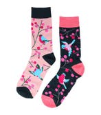 Sokken Katoen - Vogel Print - Zwart Roze - Maat 38-45