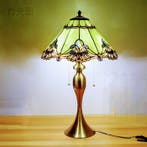 Tafellamp - Verguld messing, Glas-in-lood - Stijl Tiffany, Antiek en Kunst