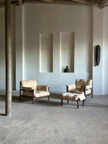 Fauteuil - Eik, Alcantara - 2 stoelen + ottomaan