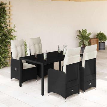 vidaXL 5-delige Bistroset met kussens poly rattan zwart, Verzenden, Nieuw