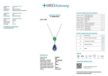 Collier - 14 carats Or blanc - 5.41ct. tw. Émeraude -