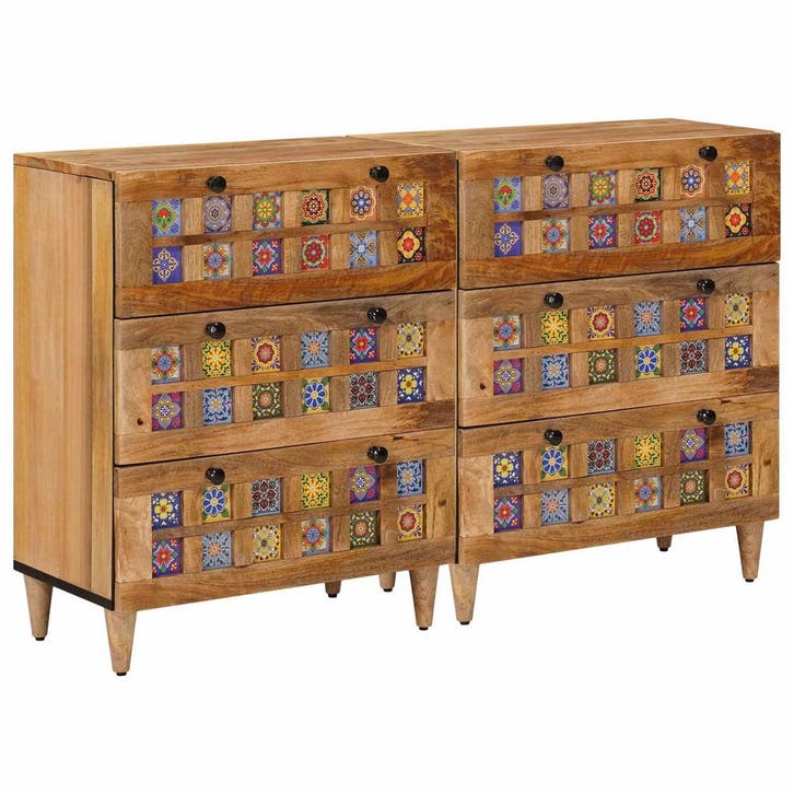 vidaXL Dressoir 2 pcs Naturel 60 x 33 x 75 cm Massief Mango, Huis en Inrichting, Kasten | Overige, Nieuw, Verzenden